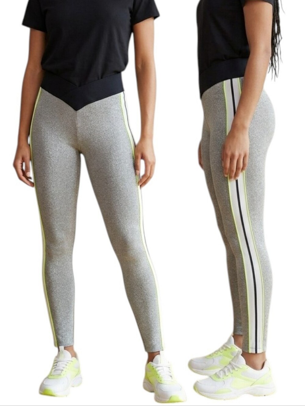 Opening Ceremony Metallic Silver Lurex Leggings Neon Stripe V-Waistband Small
